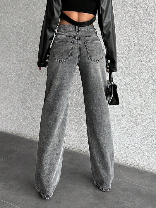 Basic Light Grey Wash Straight Leg Jeans - Core Denims