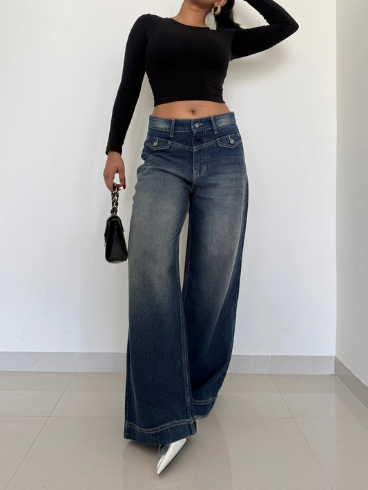 Y2k Old School Tinted Wash Baggy Wide leg Jeans - Core Denims