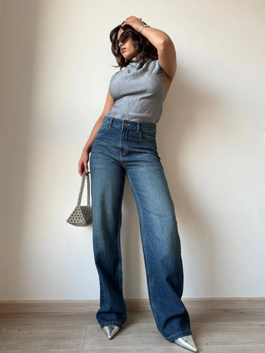 Aged Rust Blue Loose Straight Fit Jeans - Core Denims