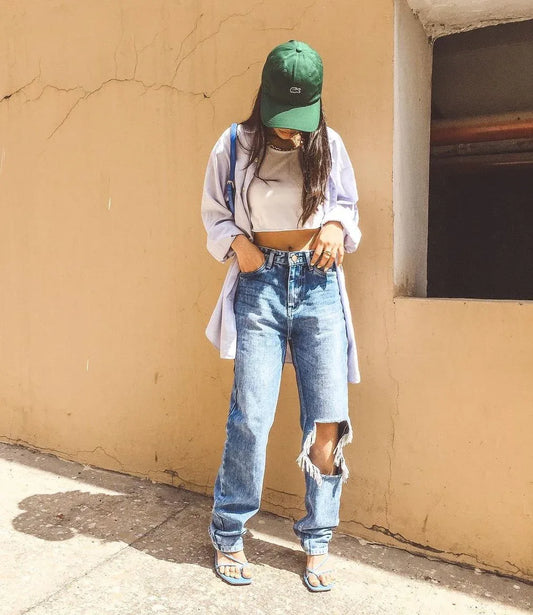 Cool Blue Open Knee Straight Leg Jeans - Core Denims