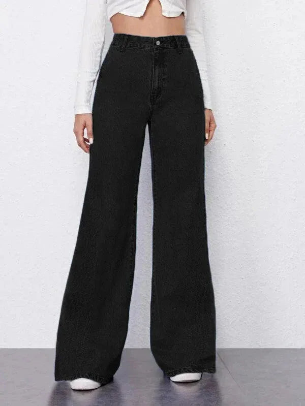 Black Plazo Fall Wide Leg High Rise Jeans - Core Denims