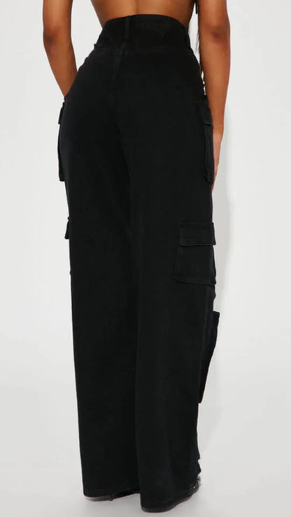 Black Distress Cargo Pants - Core Denims