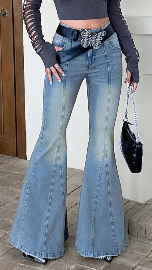 Bohemian Feels Raw Hem Stretch Flare Jeans - Core Denims