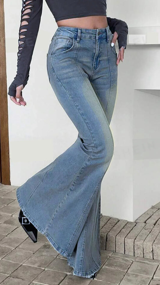 Bohemian Feels Raw Hem Stretch Flare Jeans - Core Denims