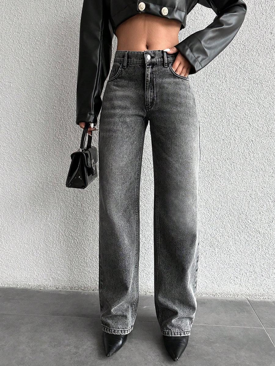 Basic Light Grey Wash Straight Leg Jeans - Core Denims