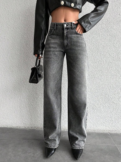 Basic Light Grey Wash Straight Leg Jeans - Core Denims