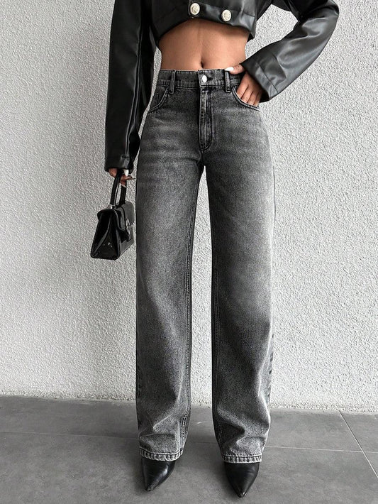 Basic Light Grey Wash Straight Leg Jeans - Core Denims