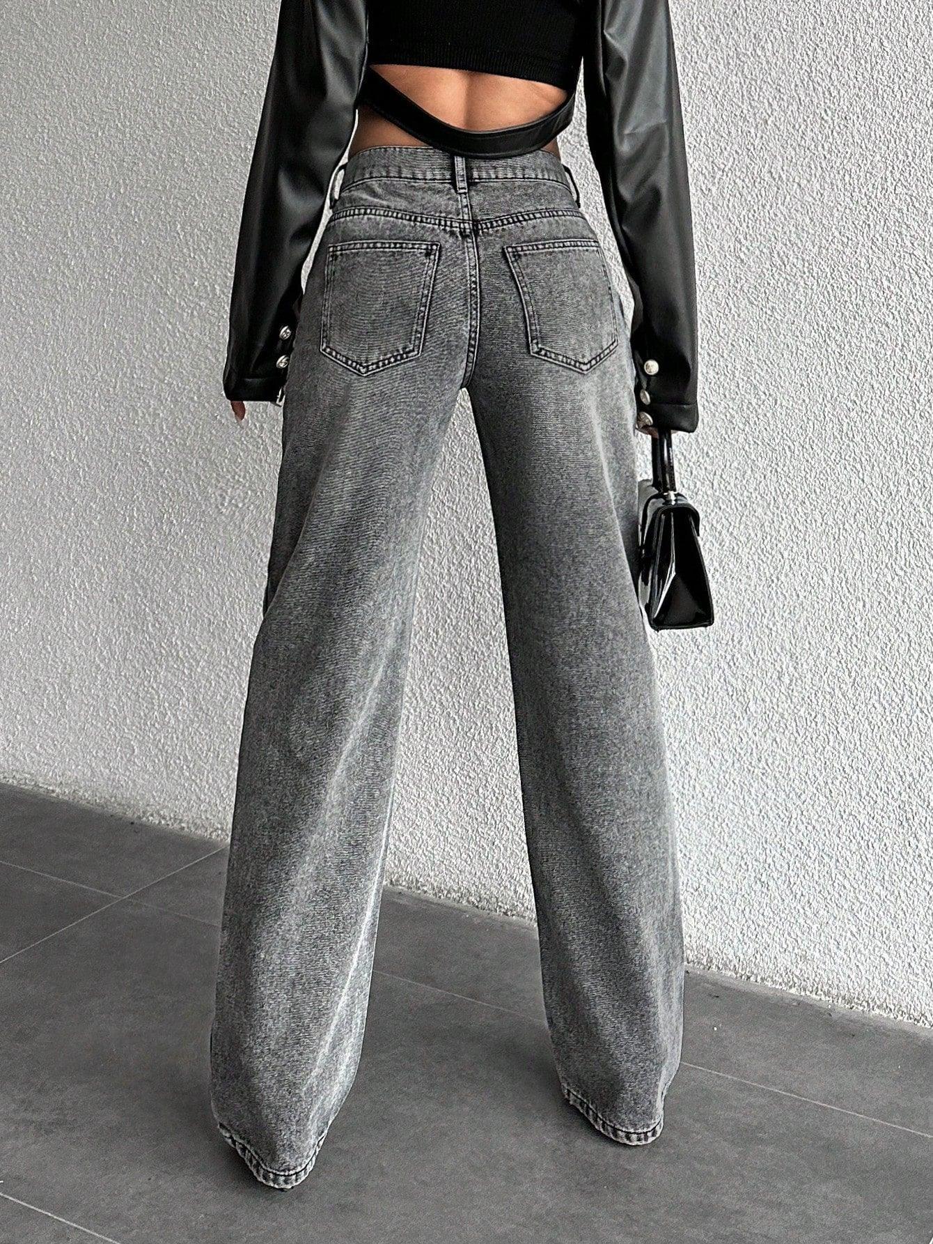 Basic Light Grey Wash Straight Leg Jeans - Core Denims