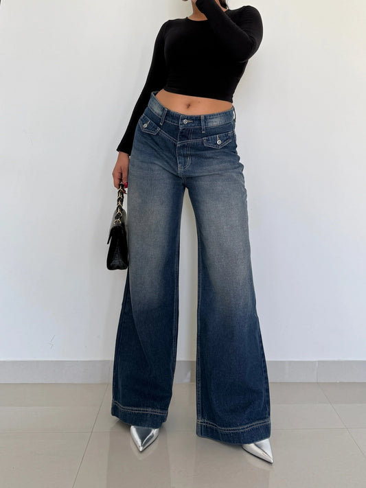 Y2k Old School Tinted Wash Baggy Wide leg Jeans - Core Denims
