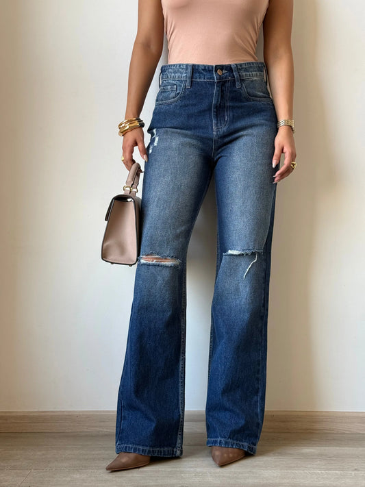 Edgy Blue Distress Wash Straight Leg Jeans - Core Denims