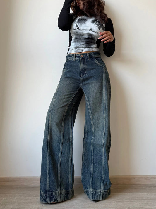 Tinted Vintage Washed Wide Leg Baggy Jeans - Core Denims