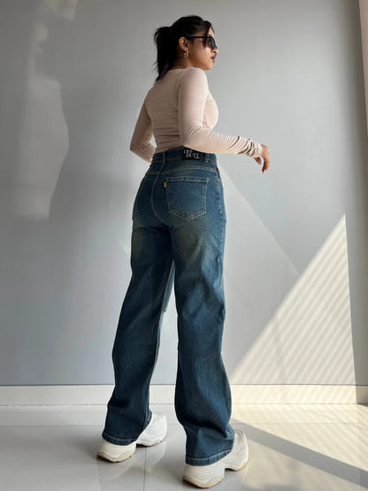 90's Blue Ripped Baggy fit Jeans - Core Denims