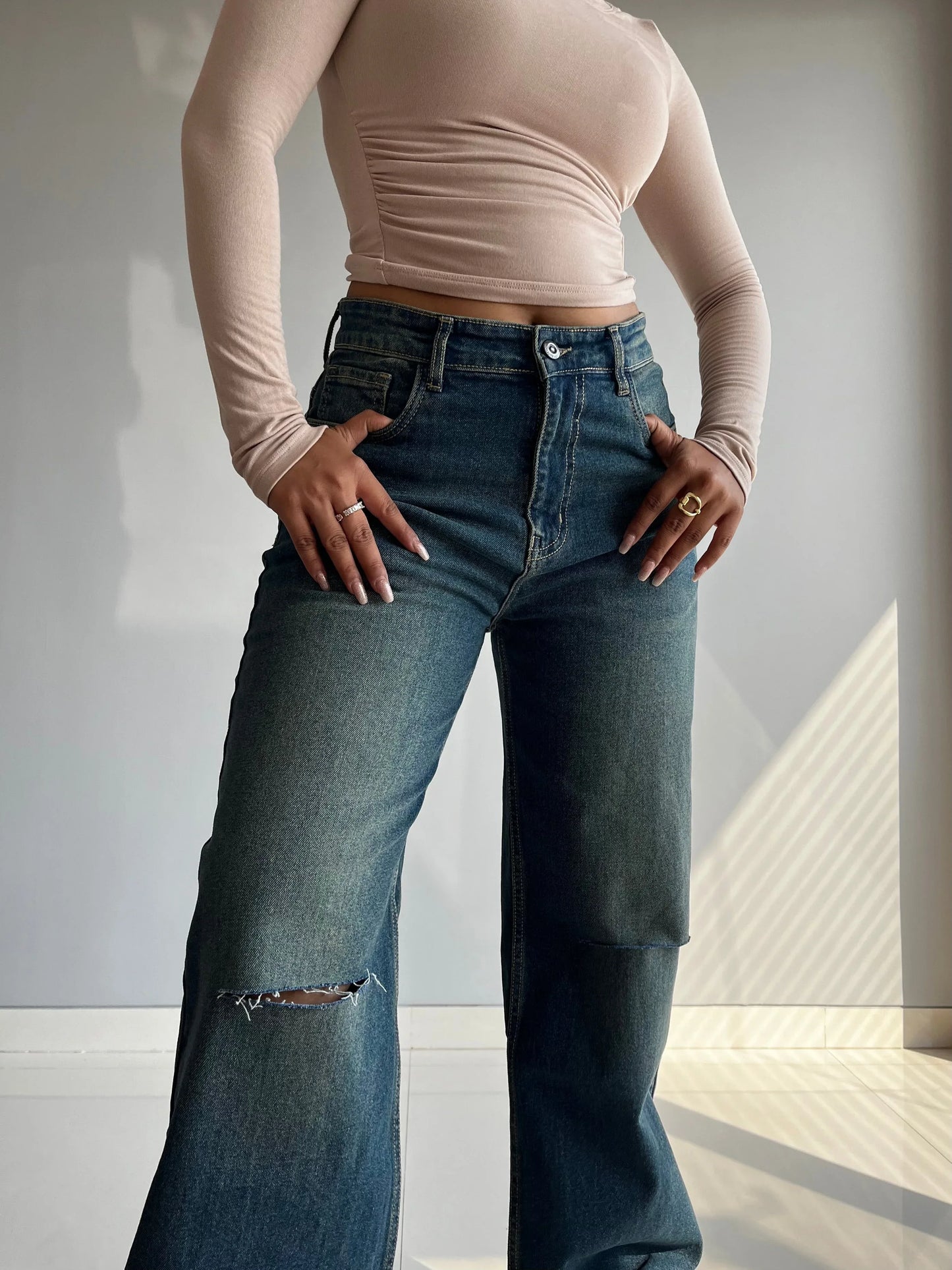 90's Blue Ripped Baggy fit Jeans - Core Denims