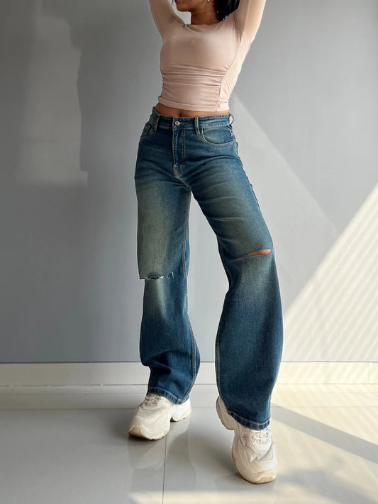 90's Blue Ripped Baggy fit Jeans - Core Denims