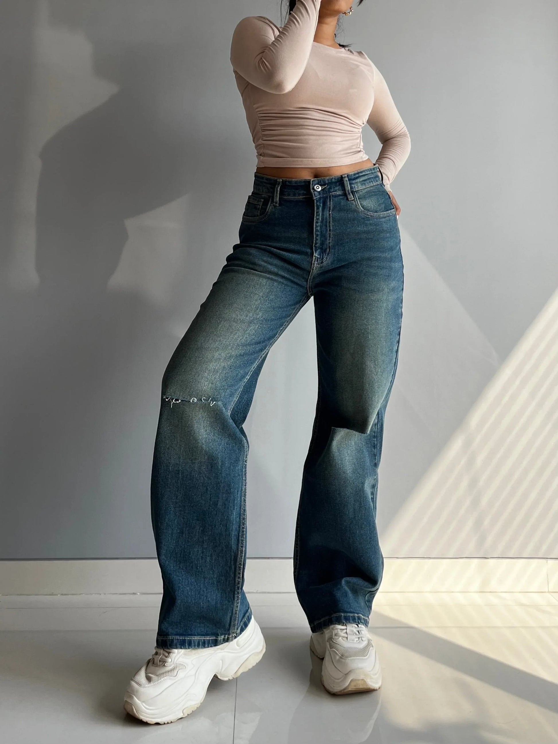 90's Blue Ripped Baggy fit Jeans - Core Denims