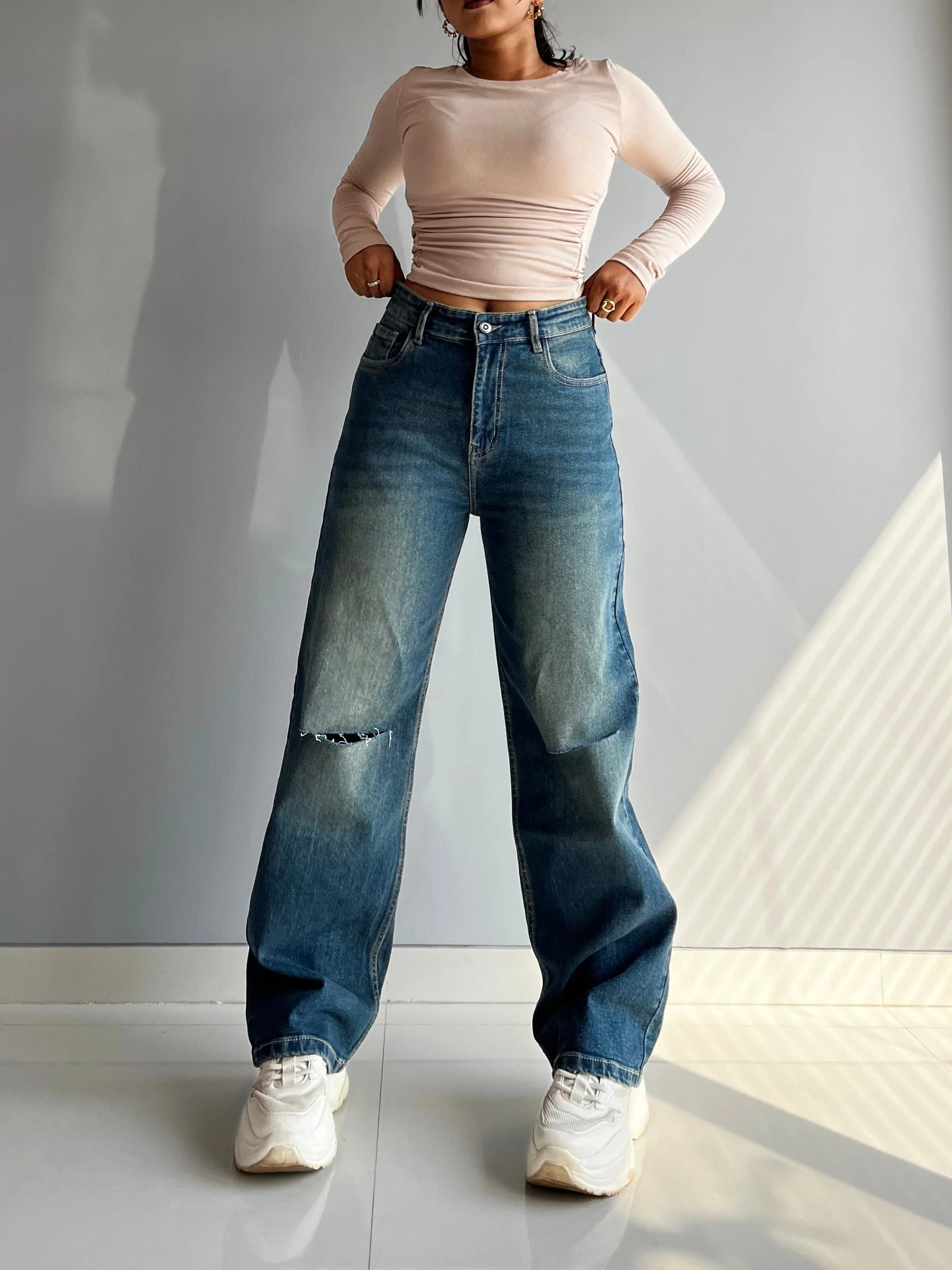 90's Blue Ripped Baggy fit Jeans - Core Denims