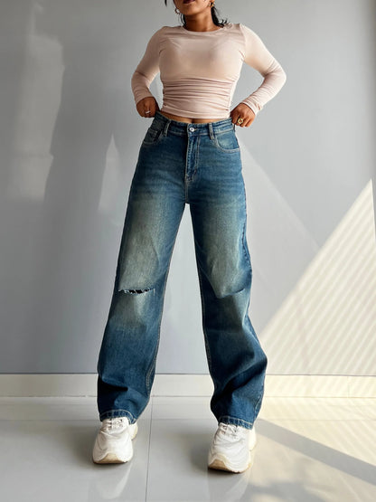 90's Blue Ripped Baggy fit Jeans - Core Denims