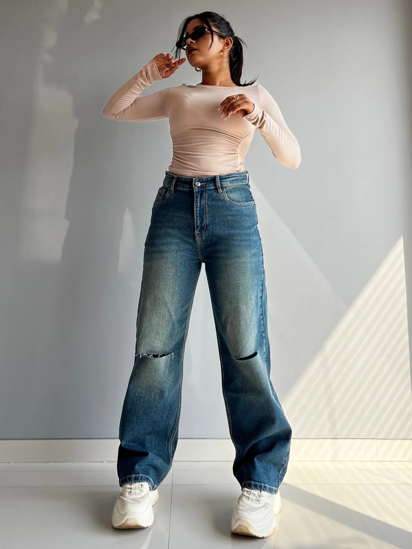 90's Blue Ripped Baggy fit Jeans - Core Denims