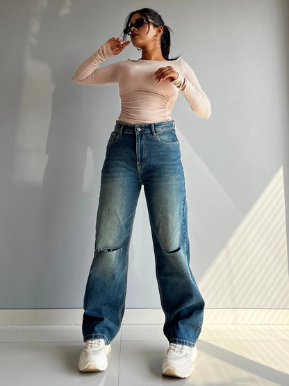 90's Blue Ripped Baggy fit Jeans - Core Denims
