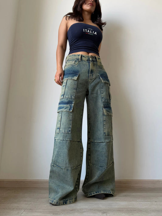 Dirty Fade Out Wash Cargo Denims - Core Denims