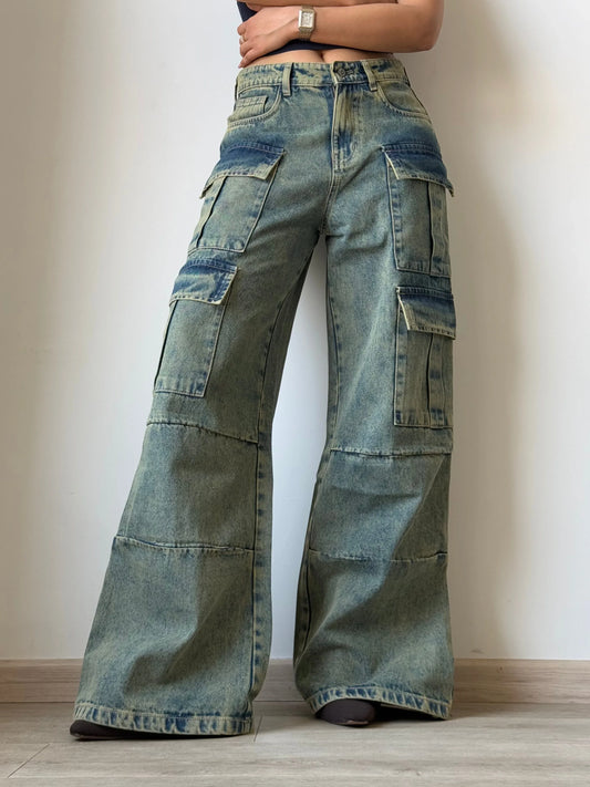 Dirty Fade Out Wash Cargo Denims - Core Denims