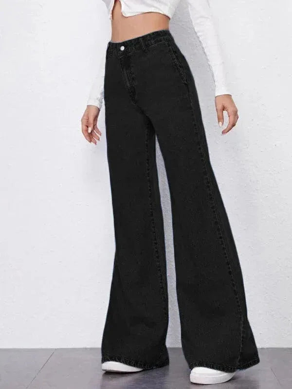 Black Plazo Fall Wide Leg High Rise Jeans - Core Denims