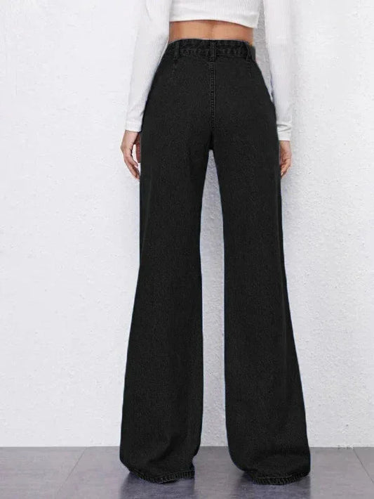 Black Plazo Fall Wide Leg High Rise Jeans - Core Denims