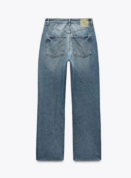 DARK BLUE STRAIGHT-LEG HIGH-WAIST JEANS - Core Denims