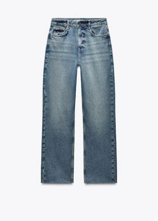 DARK BLUE STRAIGHT-LEG HIGH-WAIST JEANS - Core Denims
